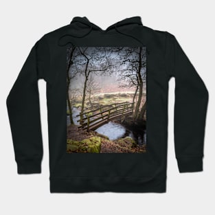 Bridge over a Stream in a Misty Forest Hoodie